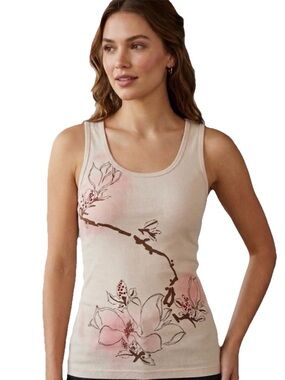 Key Closet Flowers Crystal Studded Women’s Cream/Grey Tank Top Size Medium